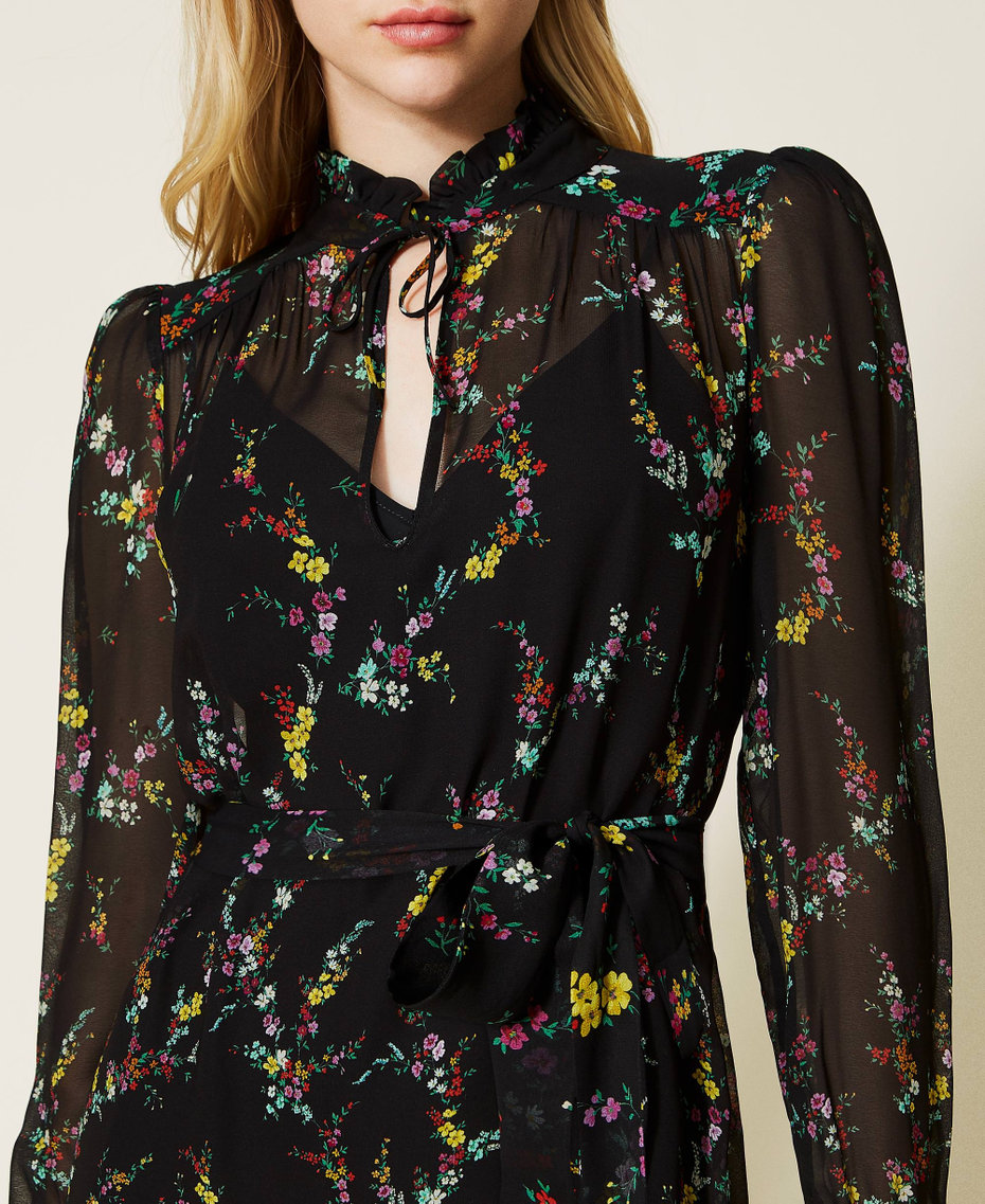 Tunic dress with floral logo print Oval T / Black Ramage Design Woman 222TT2532-04