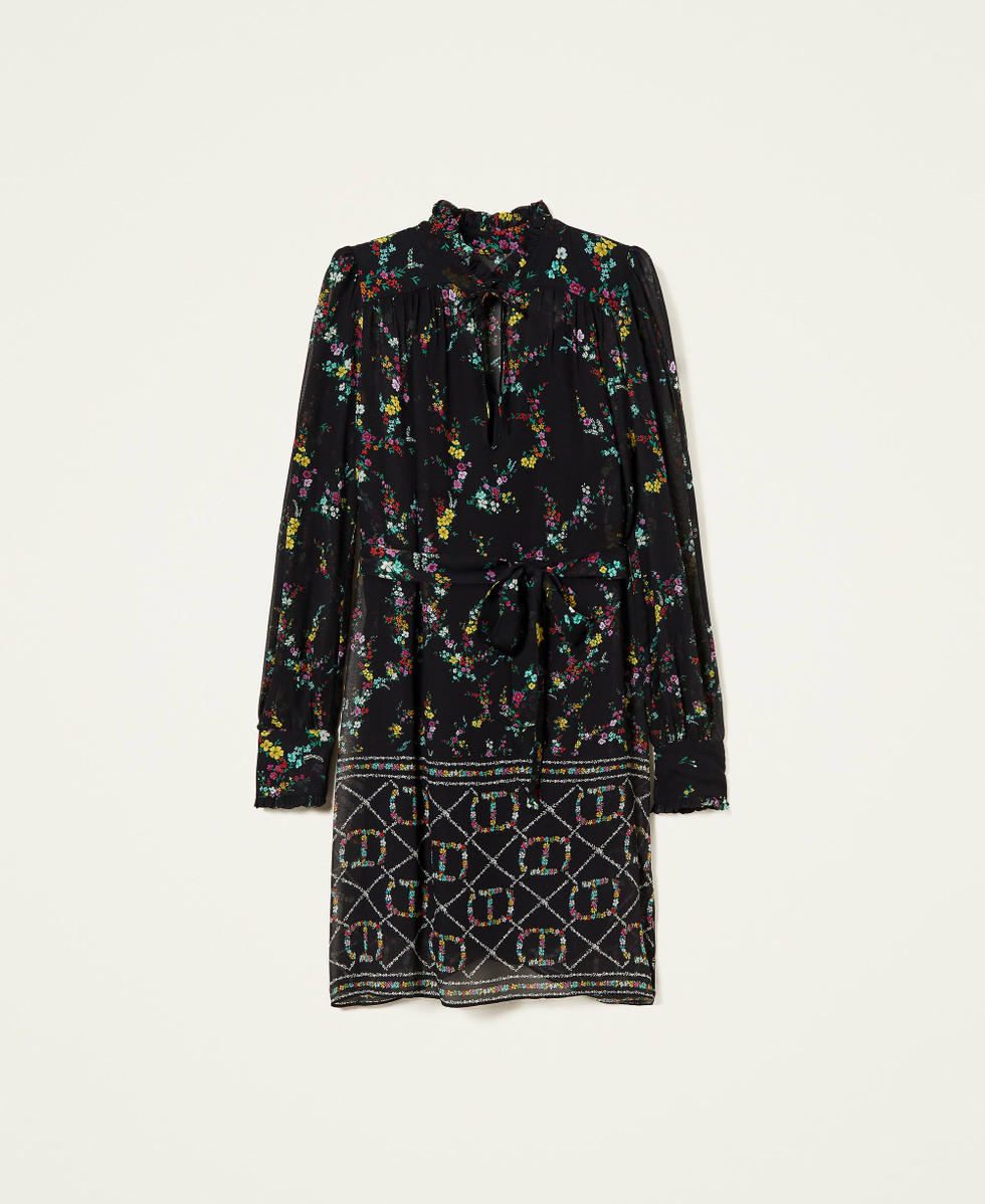 Tunic dress with floral logo print