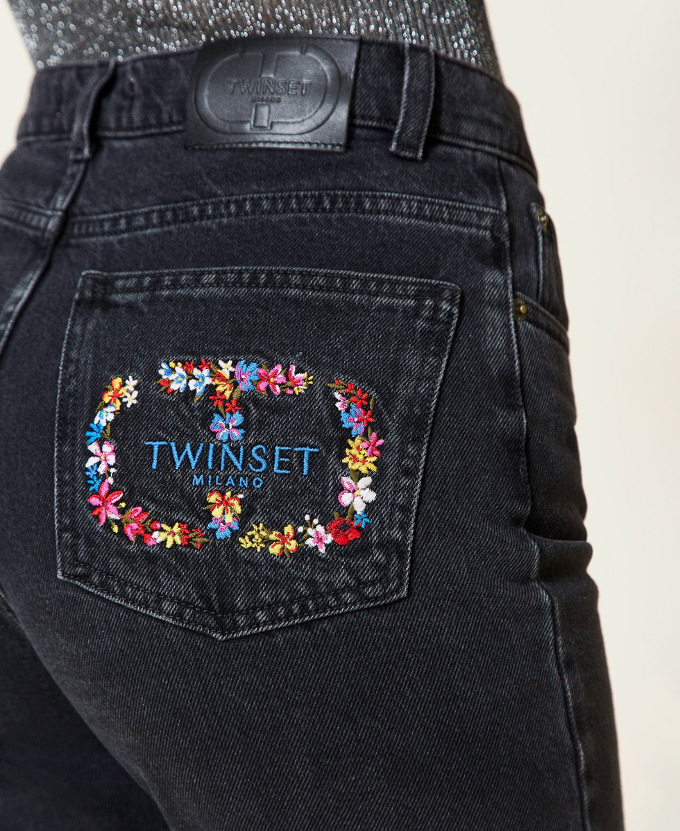Regular jeans with embroidered logo Woman Blue TWINSET Milano