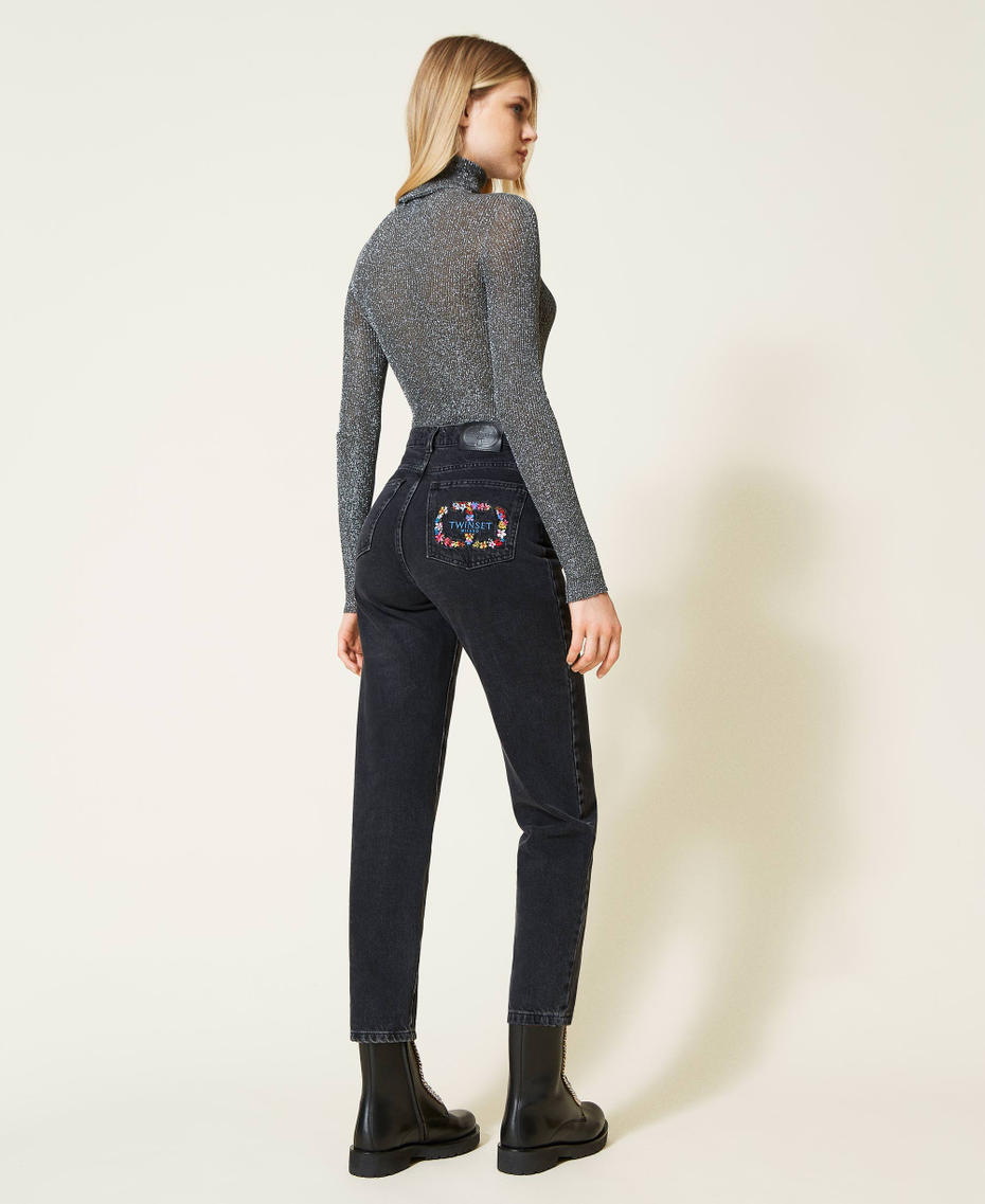 Regular jeans with embroidered logo Black Denim Woman 222TT2541-04