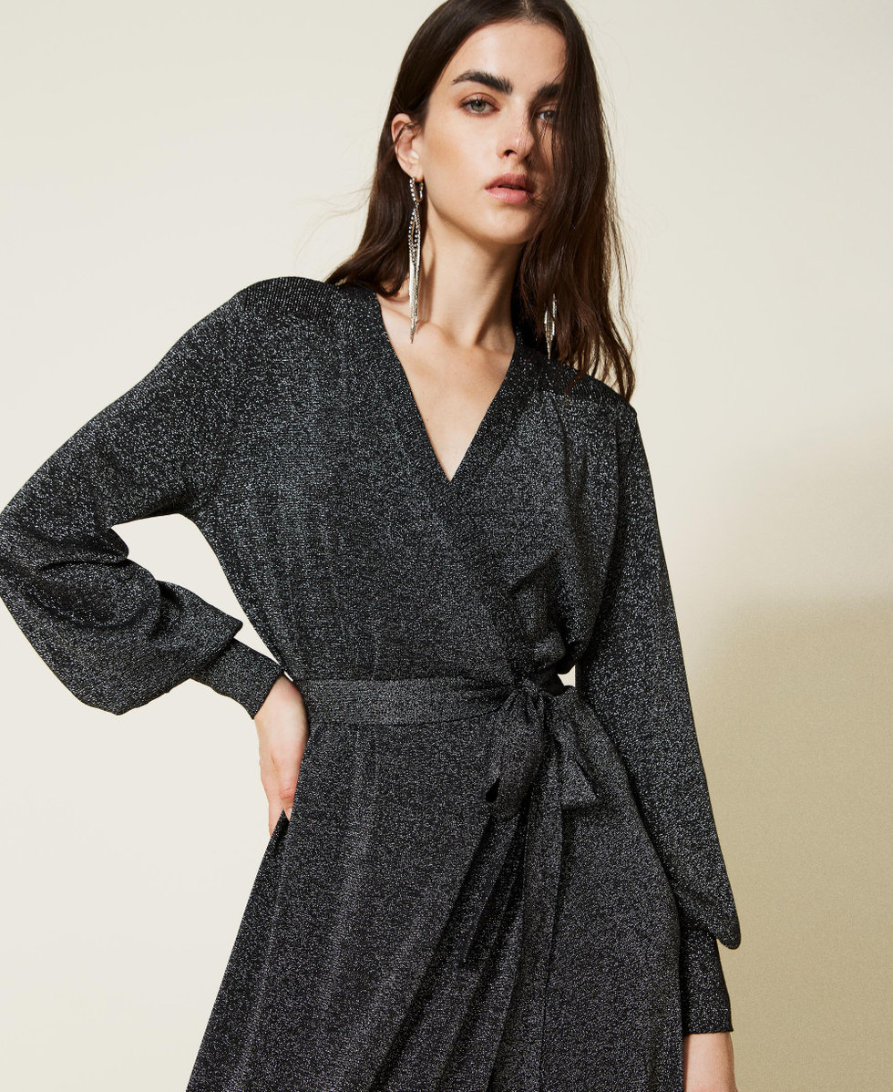 Long cardi dress with belt Woman Black TWINSET Milano