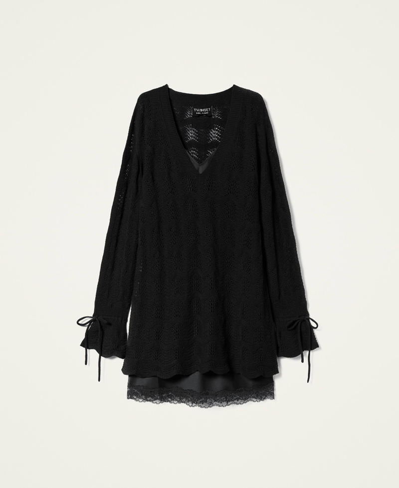 Robe courte ajourée en fil Treeblend Noir Femme 222TT3071-0S