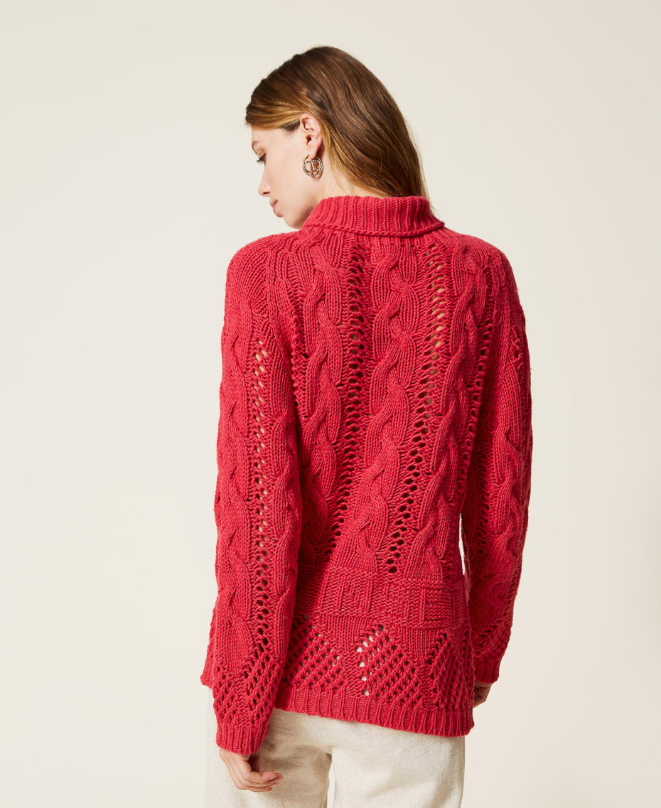 Pull col montant sans coutures en fil Treeblend Rouge Cerise Femme 222TT3080_01764_04