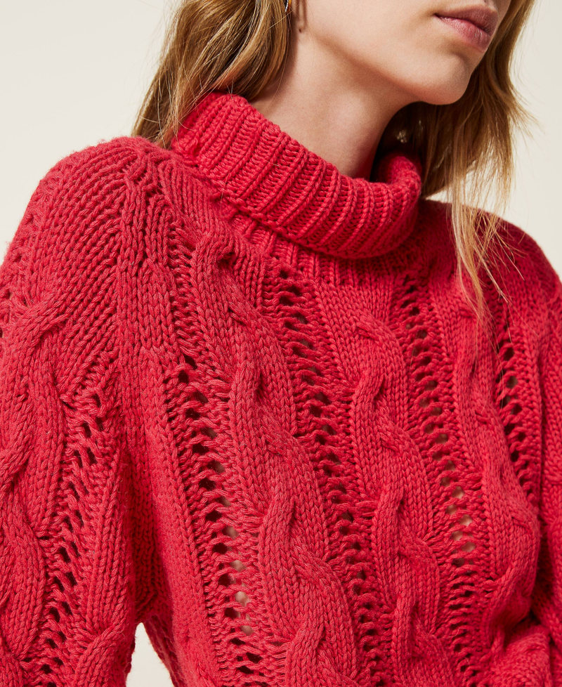 Pull col montant sans coutures en fil Treeblend Rouge Cerise Femme 222TT3080_01764_05
