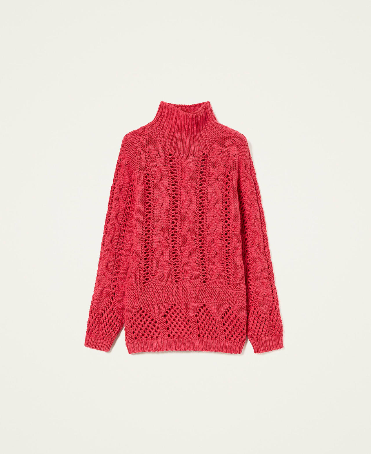 Pull col montant sans coutures en fil Treeblend Rouge Cerise Femme 222TT3080_01764_0S