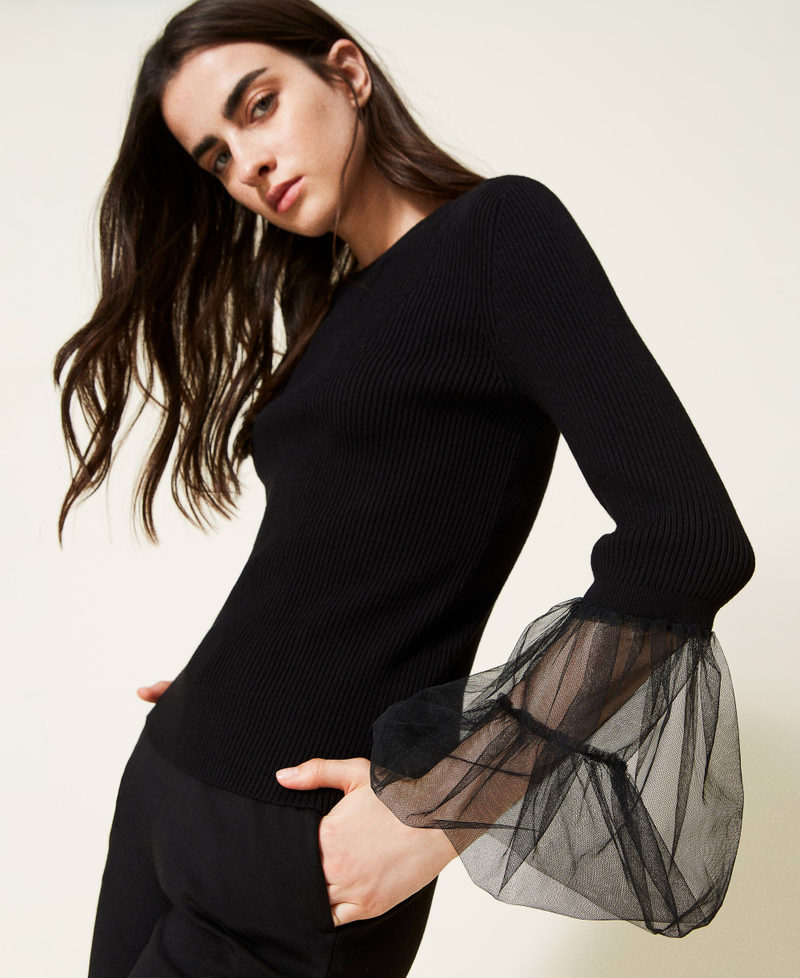 Maglia Costina In Tulle Con Frange Pinko Venom - T-shirt Donna, Composizione 93% Cotone 7% Poliammide
