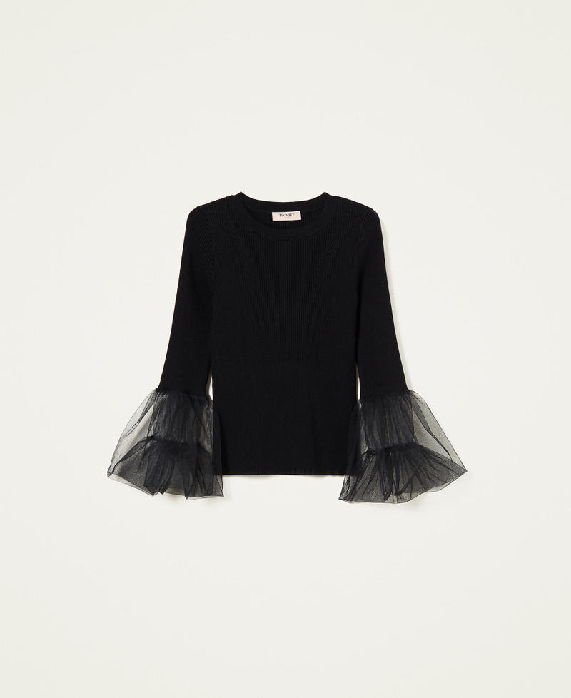 Ribbed jumper with tulle