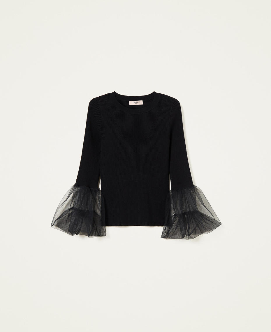 Ribbed jumper with tulle