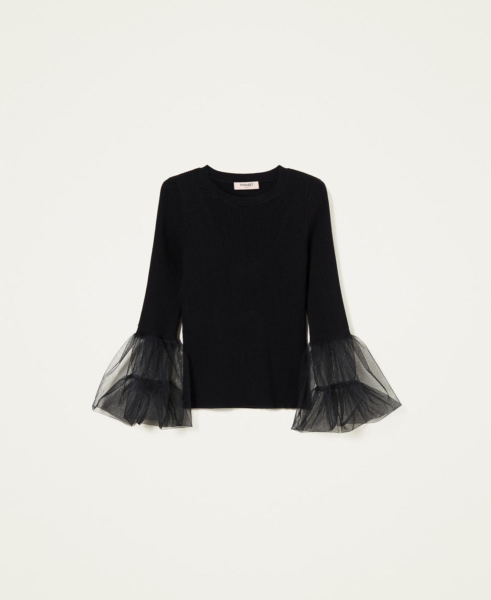 Ribbed jumper with tulle