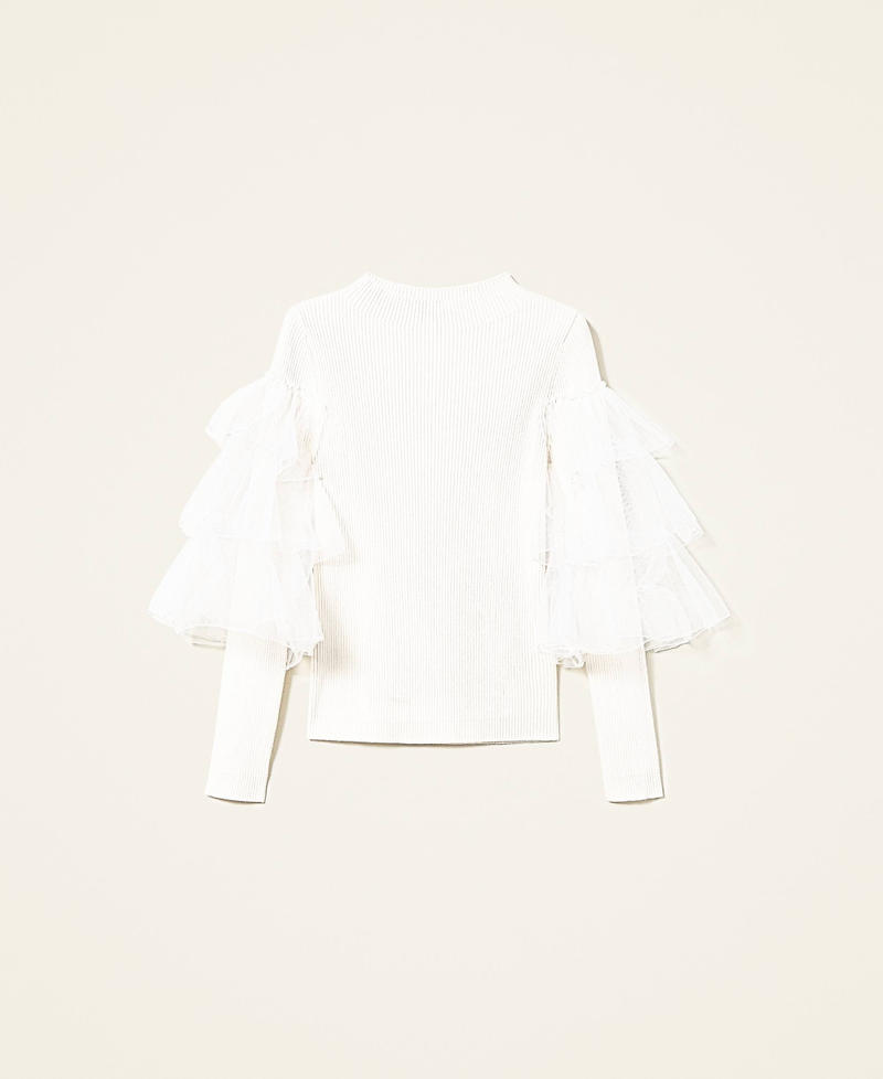 Pull c&ocirc;tel&eacute; avec volants en tulle