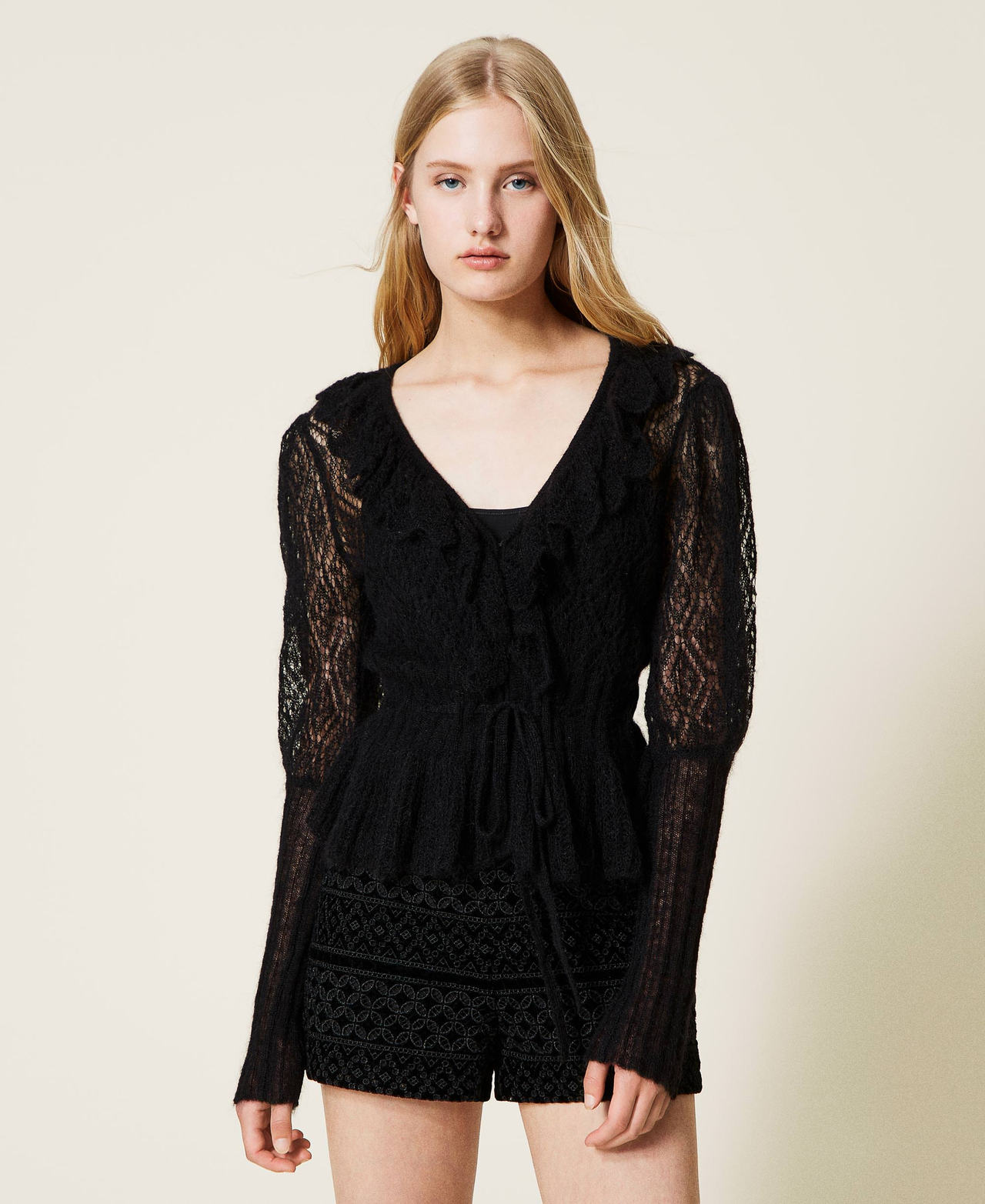 Mohair blend openwork cardigan