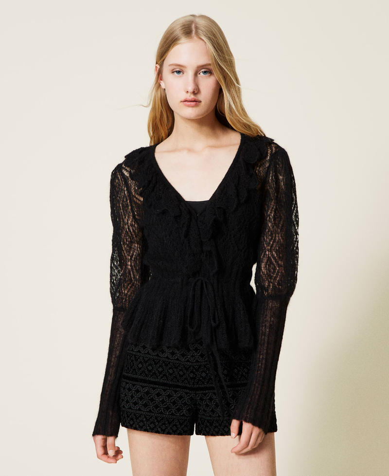 Mohair blend openwork cardigan