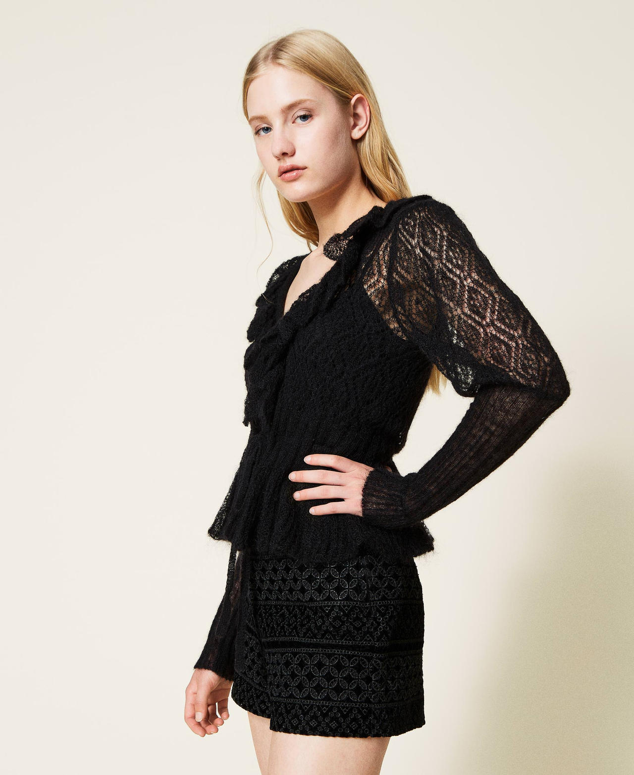 Mohair blend openwork cardigan