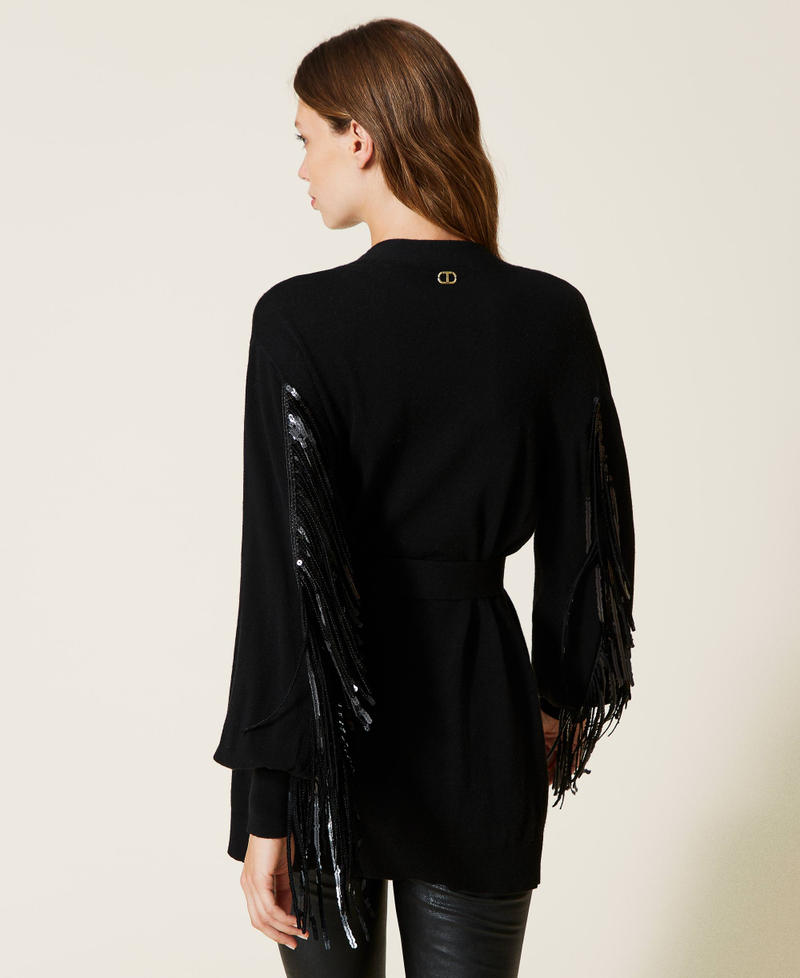 Long wool blend cardigan with fringes