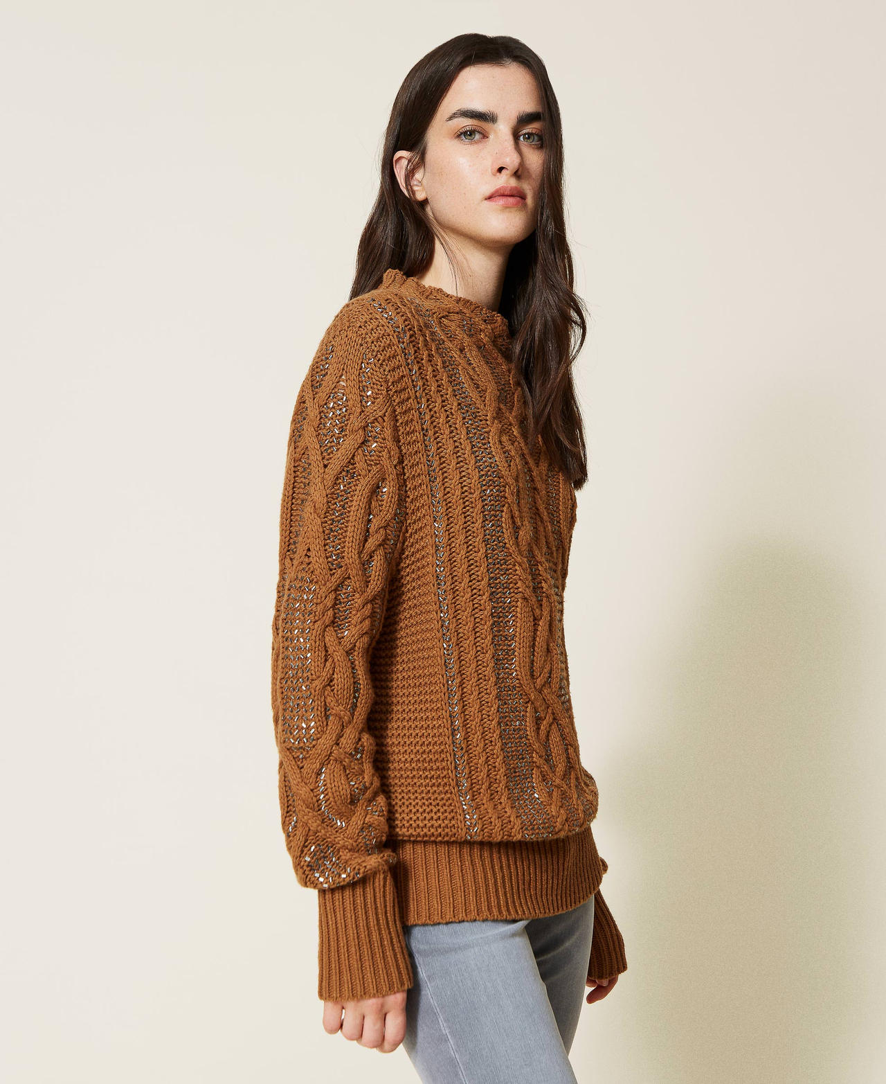 Wool blend maxi jumper with rhinestones Woman, Red | TWINSET Milano