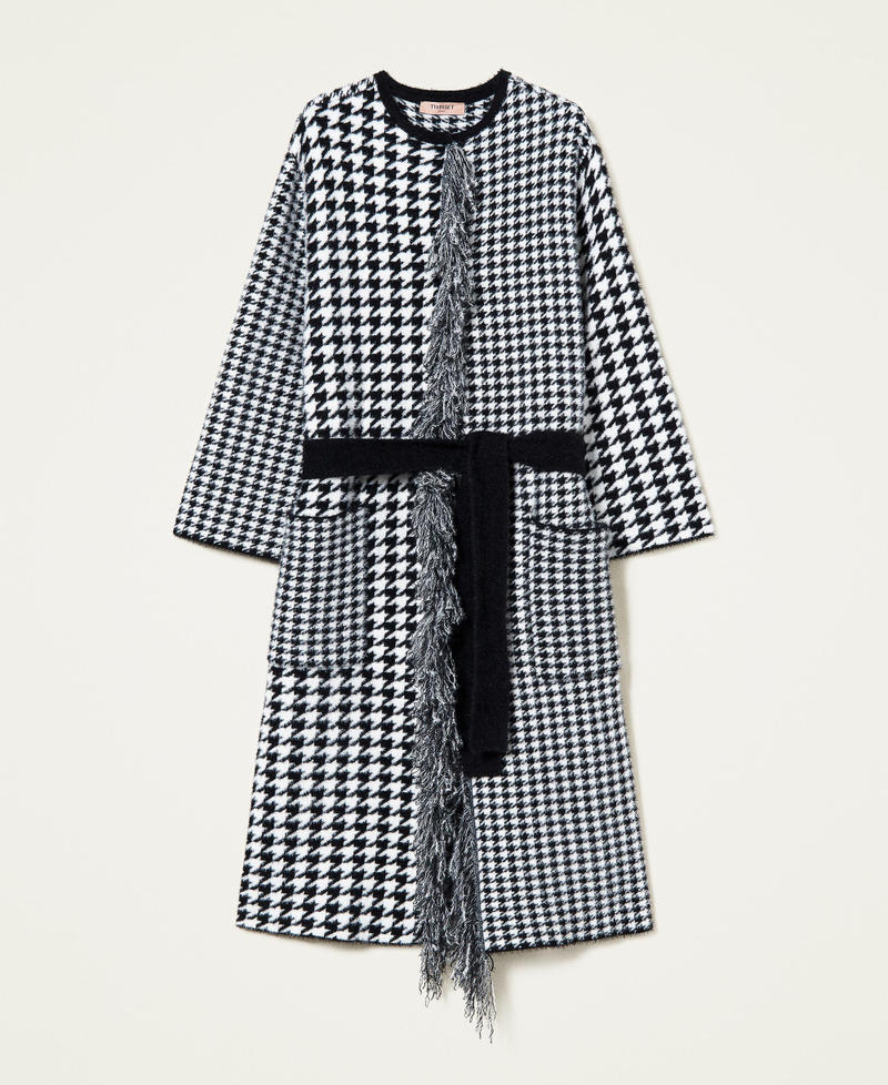 Jacquard knit coat with houndstooth pattern