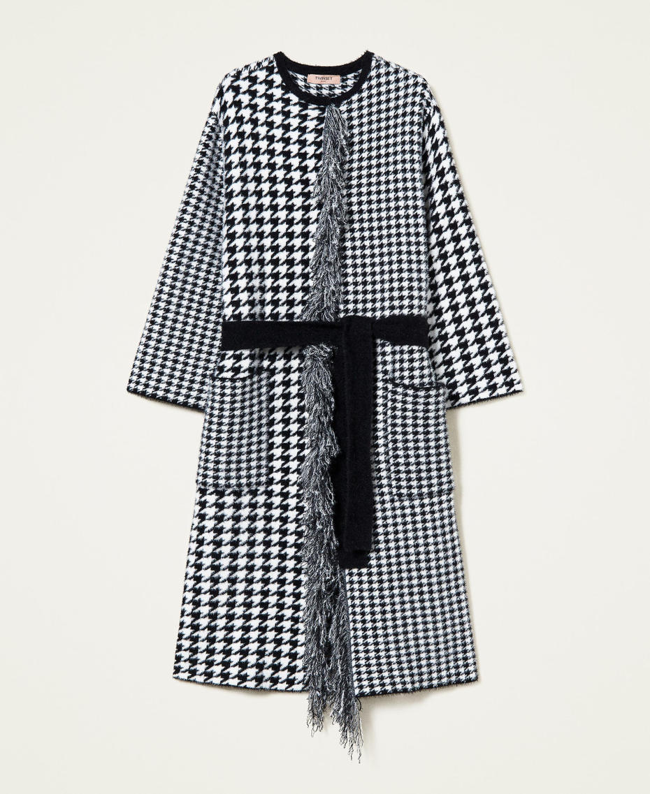 Jacquard knit coat with houndstooth pattern