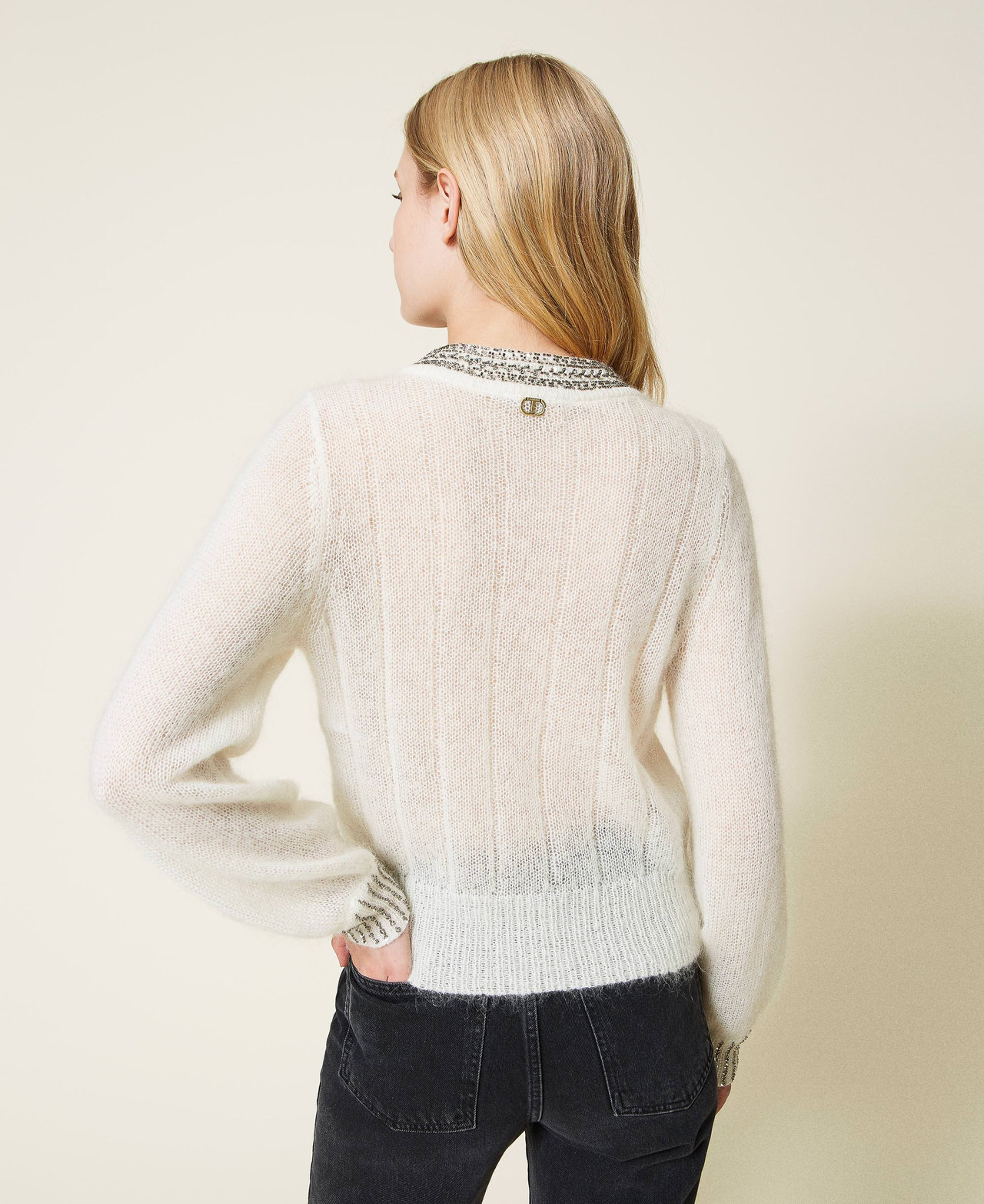 Mohair blend jumper with handmade embroidery
