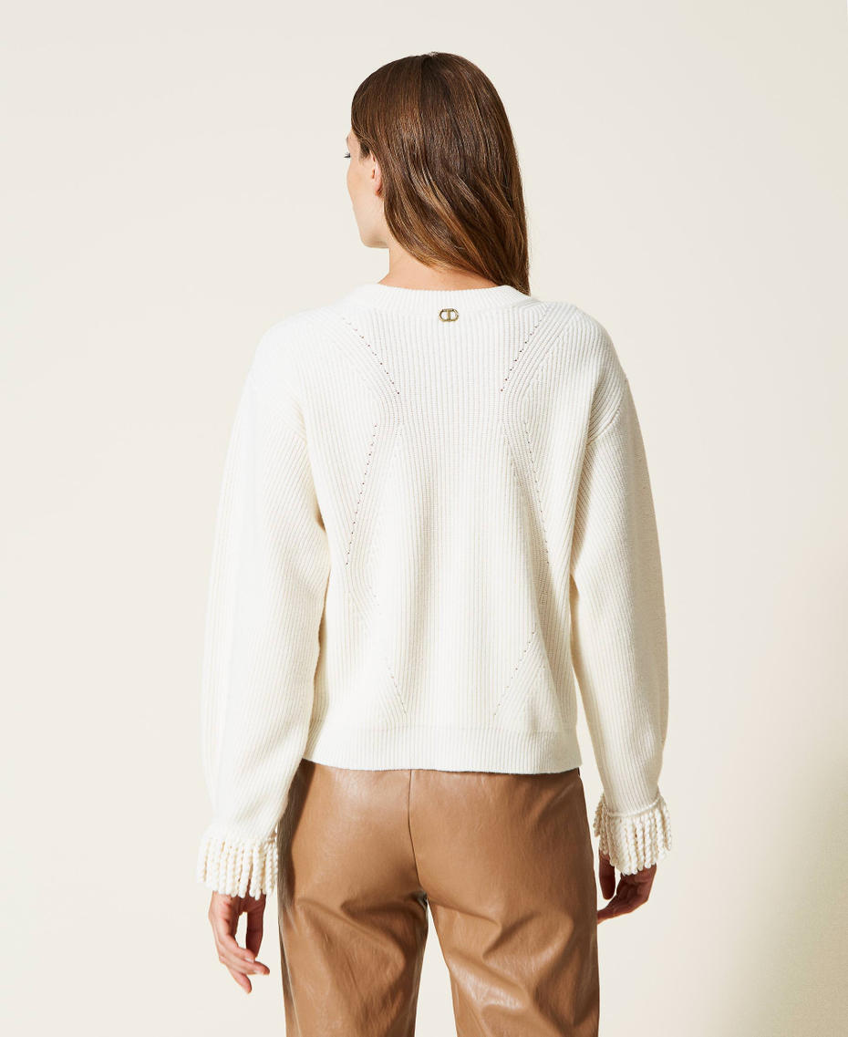 Wool blend jumper with fringes White Snow Woman 222TT3180-04