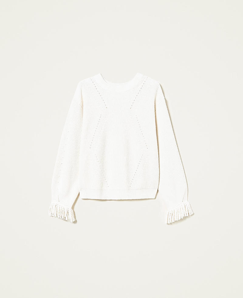 Pull en laine mélangée avec franges Blanc Neige Femme 222TT3180-0S