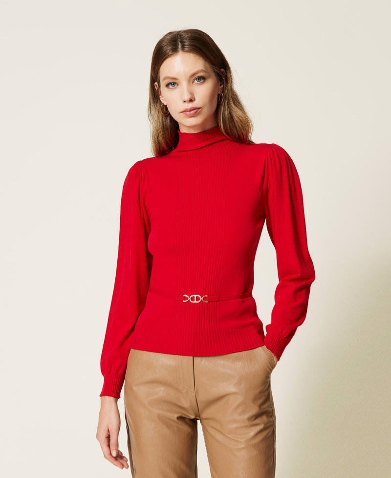 Seamless jumper with Oval t clasp Poppy Red Woman 222TT3191-01