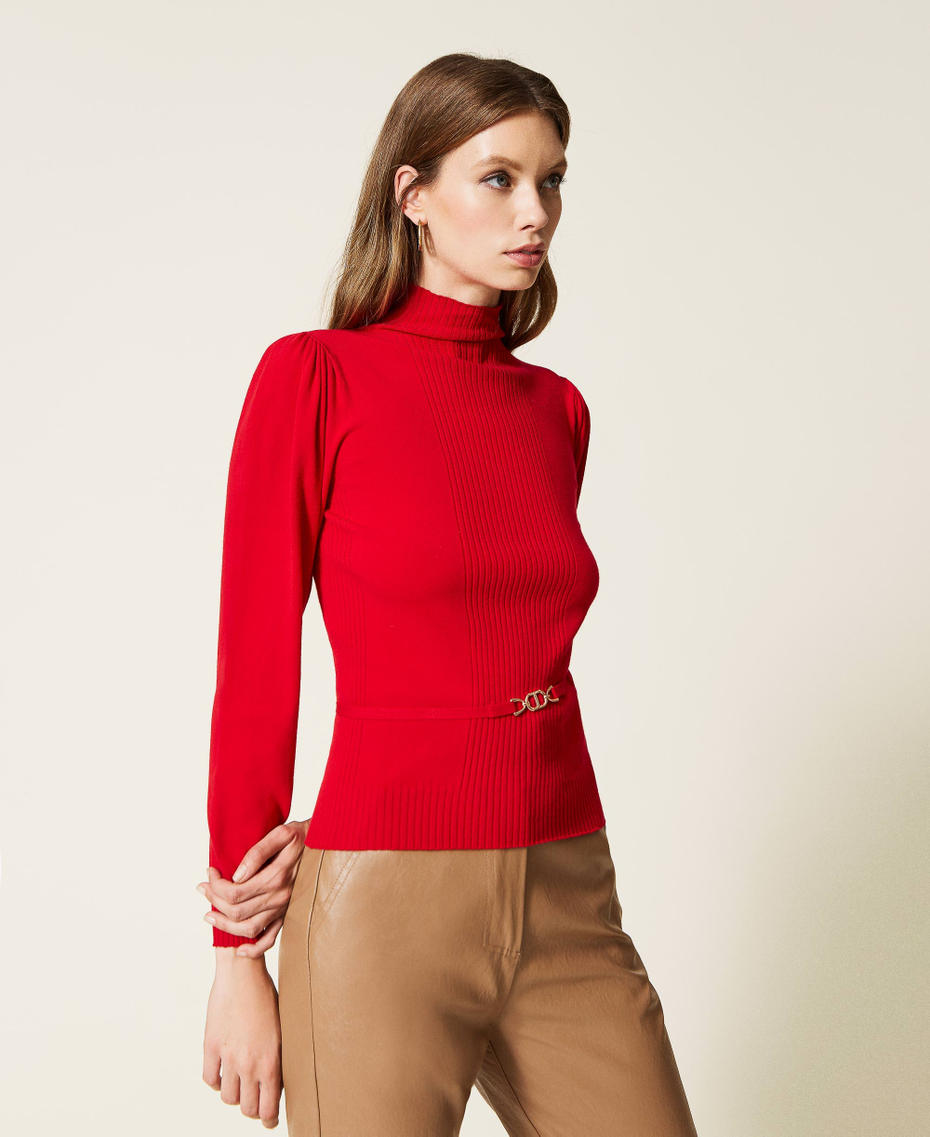 Seamless jumper with Oval t clasp Poppy Red Woman 222TT3191-03