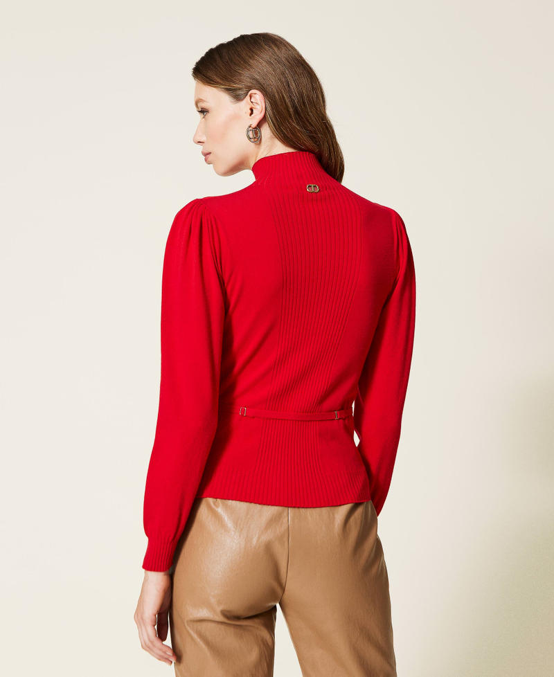 Seamless jumper with Oval t clasp Poppy Red Woman 222TT3191-04
