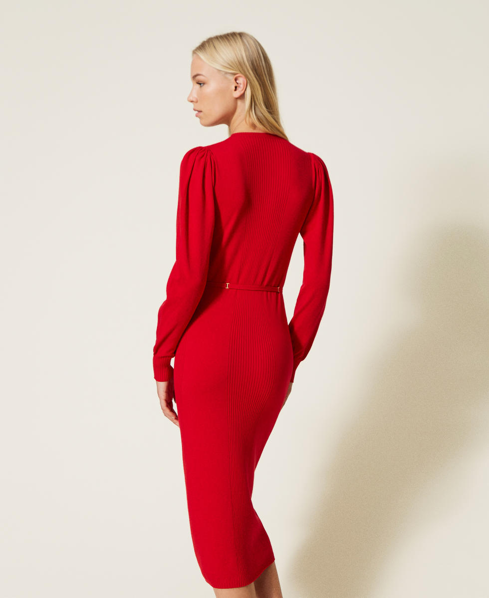 Seamless knit dress with Oval t clasp Woman, Red
