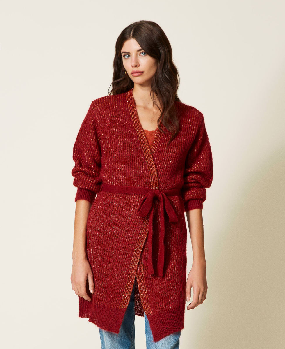 Maxi cardigan misto mohair con lurex Donna, Arancio