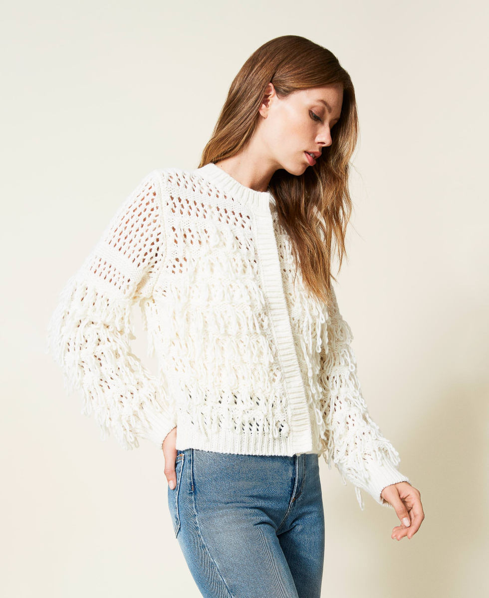 Giacca in maglia misto lana con frange Donna Bianco TWINSET Milano