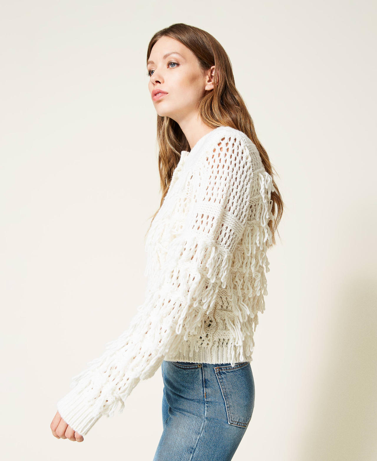 Wool blend jacket with fringes