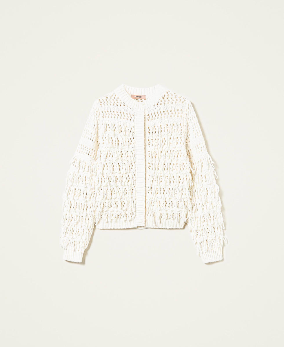 Strickjacke aus Wollmischgarn mit Fransen