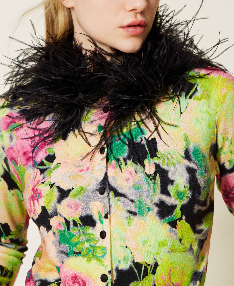 Floral print cardigan with feathers Neon Crazy Flowers Print Woman 222TT3271-04