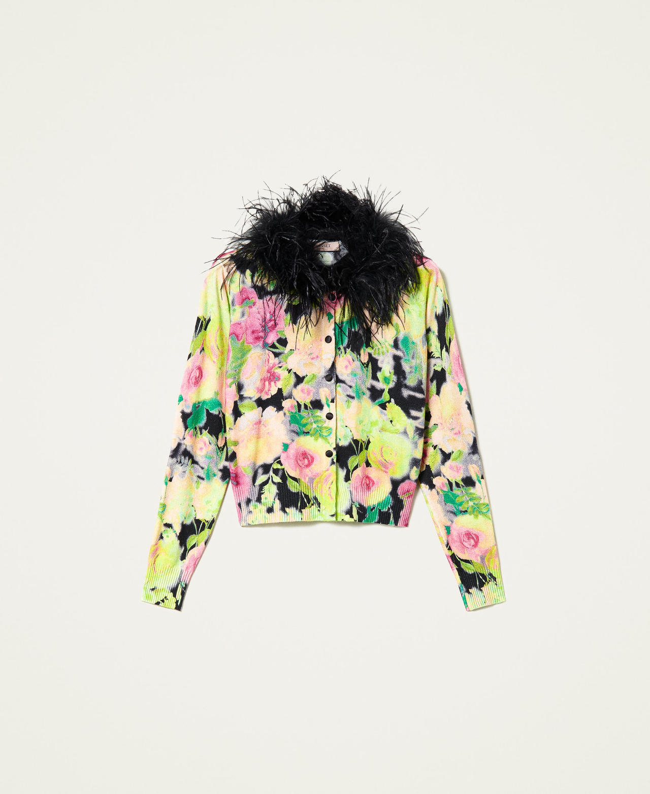 Floral print cardigan with feathers Neon Crazy Flowers Print Woman 222TT3271-0S