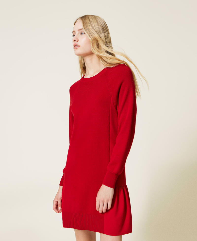 Robe courte en maille avec insertions Rouge Coquelicot Femme 222TT3280-01