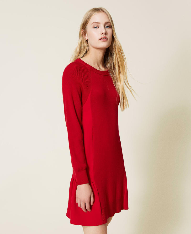 Robe courte en maille avec insertions Rouge Coquelicot Femme 222TT3280-02