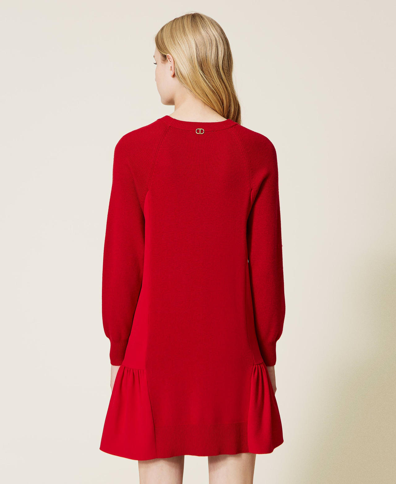 Robe courte en maille avec insertions Rouge Coquelicot Femme 222TT3280-03