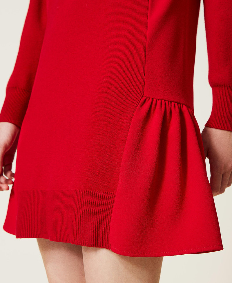 Robe courte en maille avec insertions Rouge Coquelicot Femme 222TT3280-05