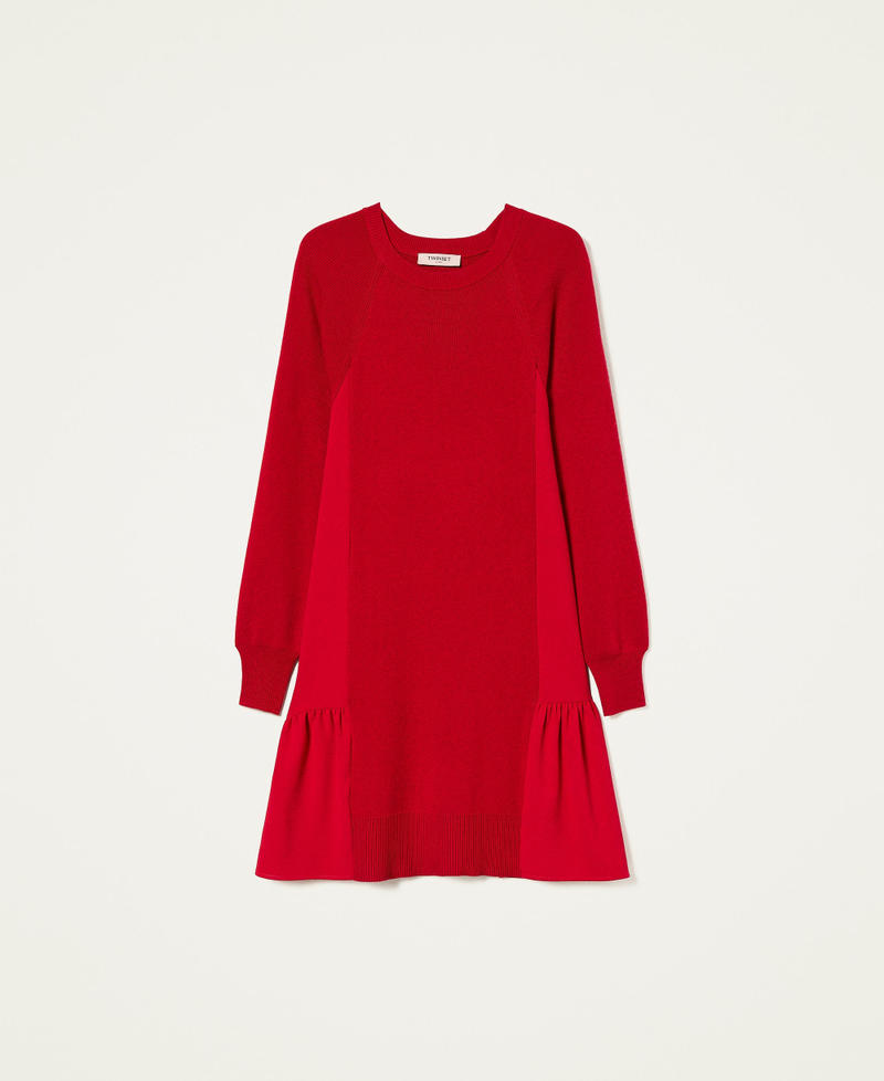 Robe courte en maille avec insertions Rouge Coquelicot Femme 222TT3280-0S
