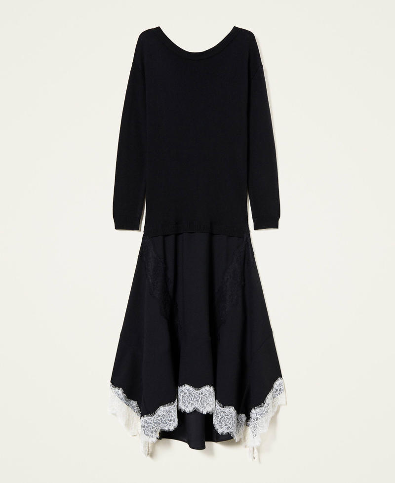 Трикотажное платье миди со вставкой Двухцветный Черный / Белый "Снег" женщина 222TT3283-0S