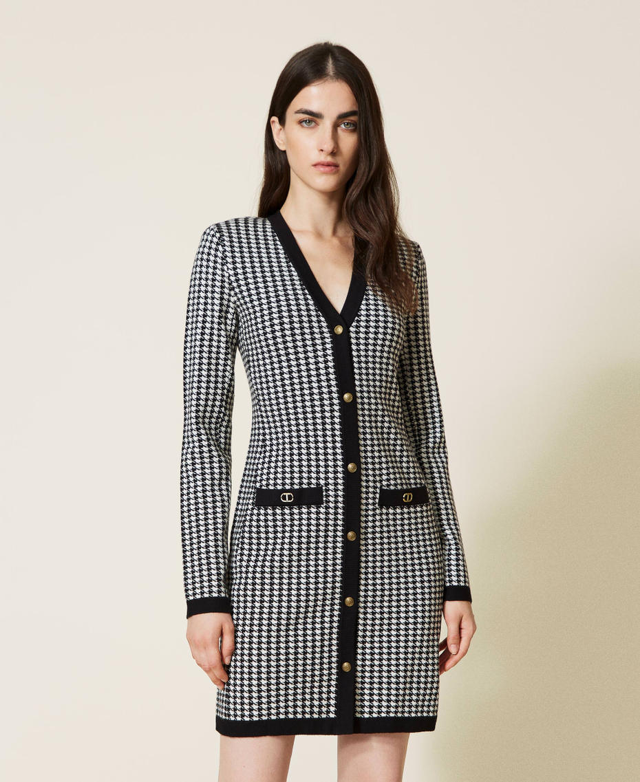Jacquard houndstooth cardi-dress