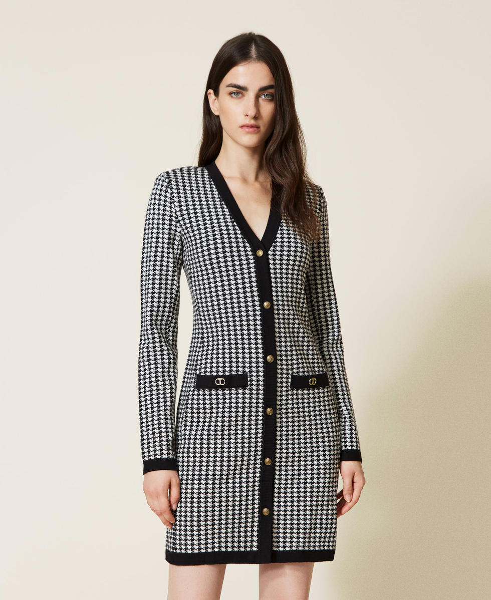 Abito cardigan jacquard pied de poule Donna Grigio TWINSET Milano