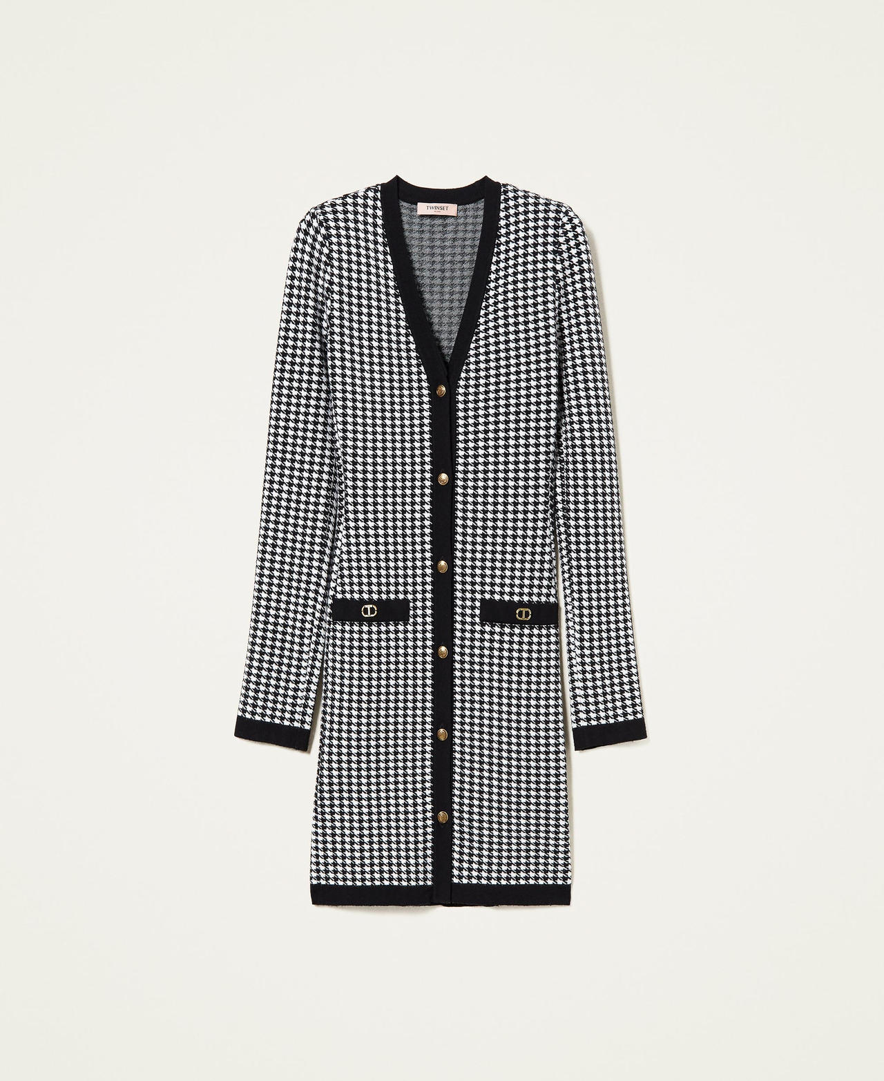 Jacquard houndstooth cardi-dress