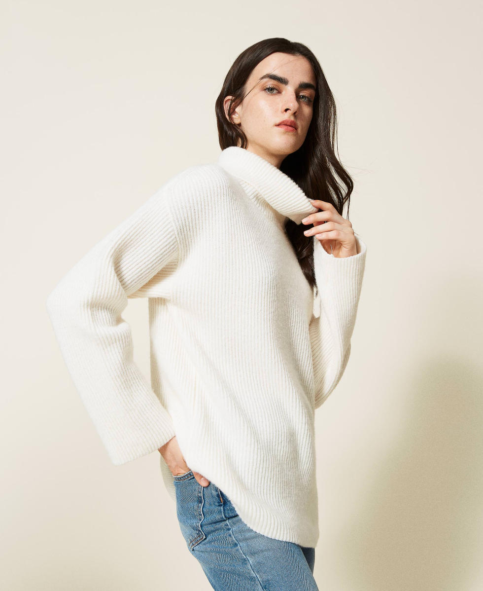 Pull en laine melangee cotelee Femme Blanc TWINSET Milano