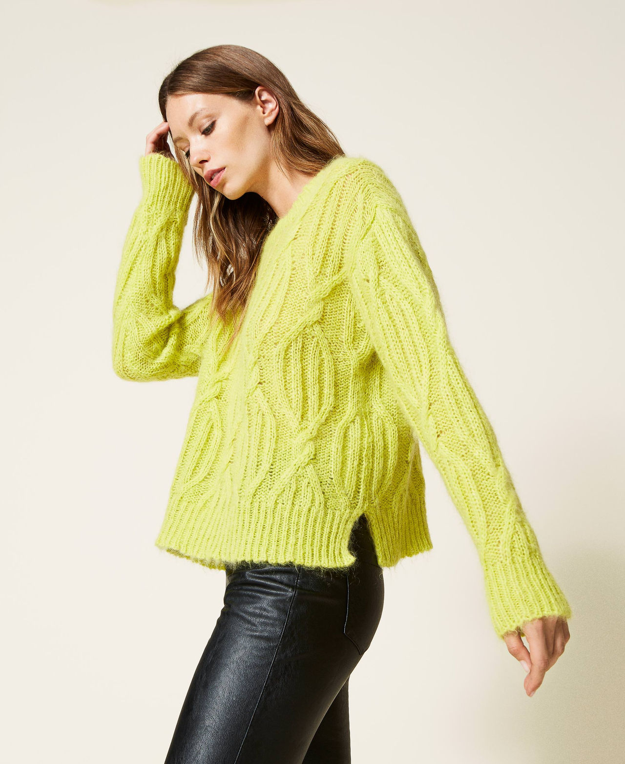 Mohair blend cable knit jumper Woman, Green | TWINSET Milano
