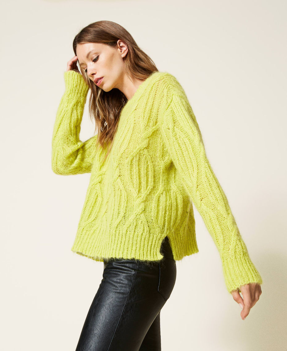 Mohair blend cable knit jumper "Kiwi Colada" Green Woman 222TT3340-01
