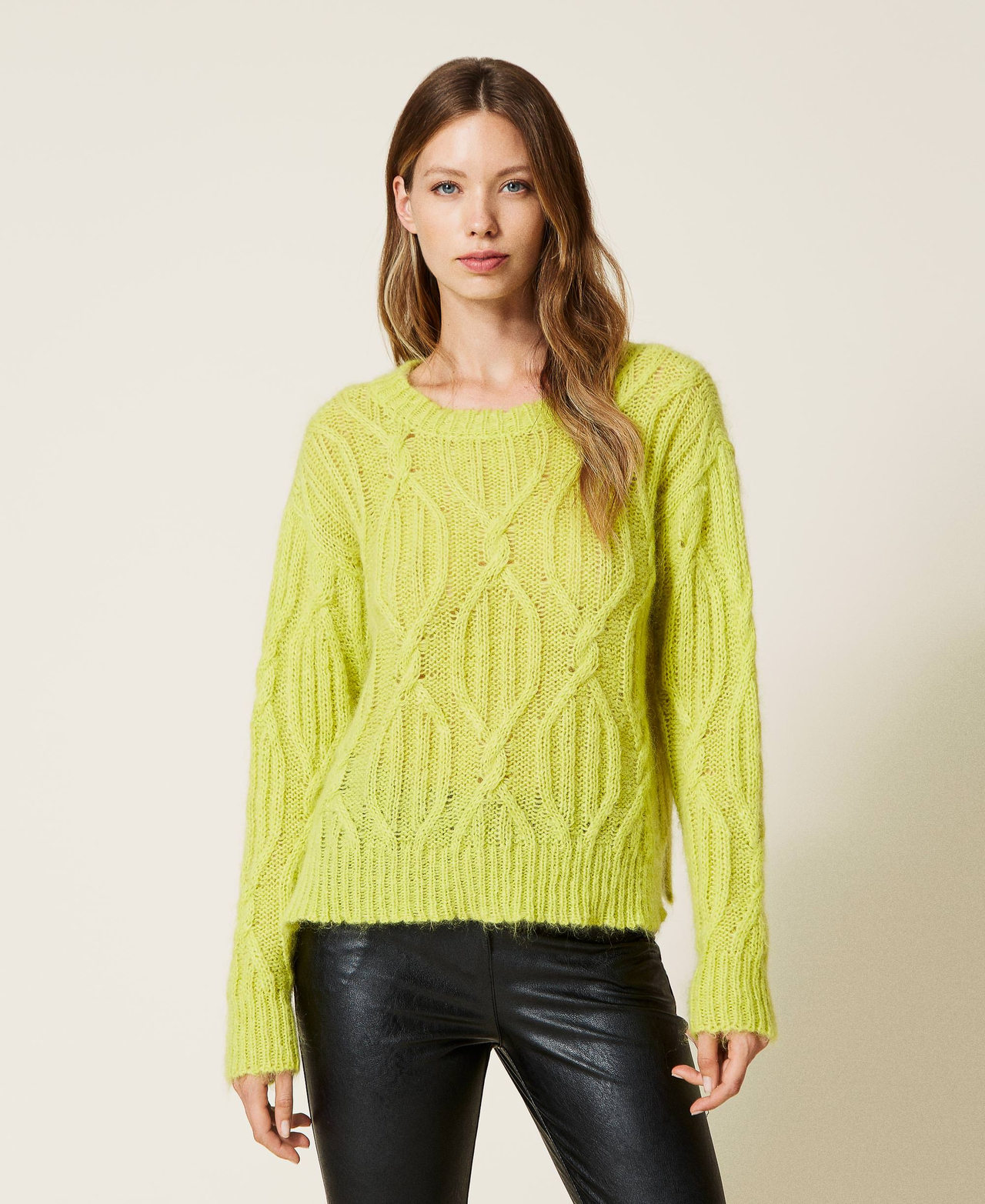 Mohair blend cable knit jumper Woman Green TWINSET Milano