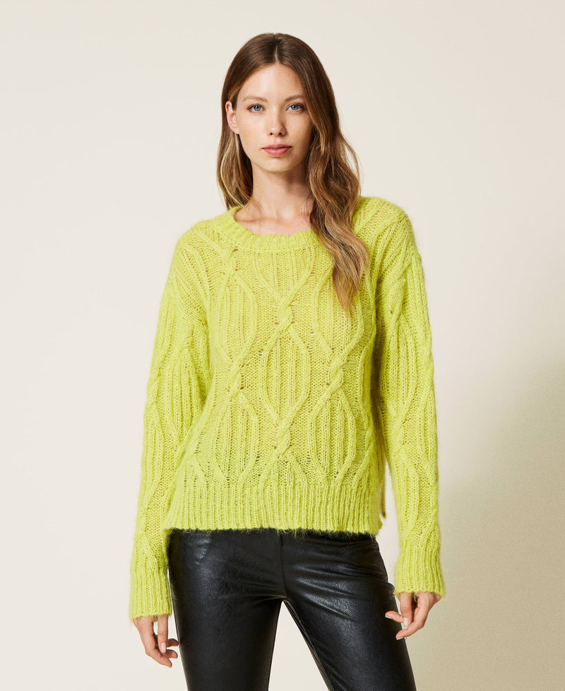 Mohair blend cable knit jumper "Kiwi Colada" Green Woman 222TT3340-02