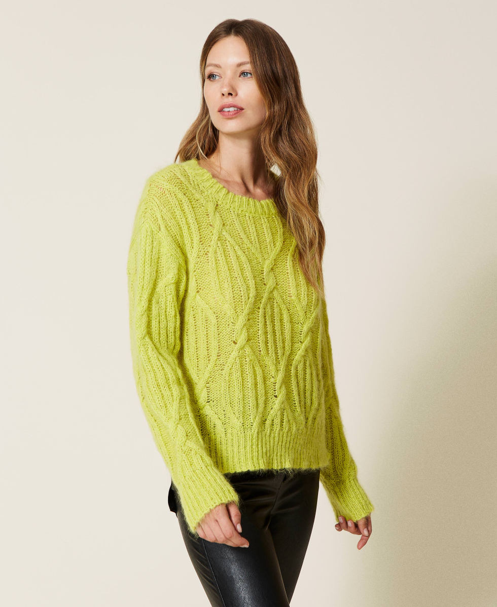 Lime green cable knit sweater on sale