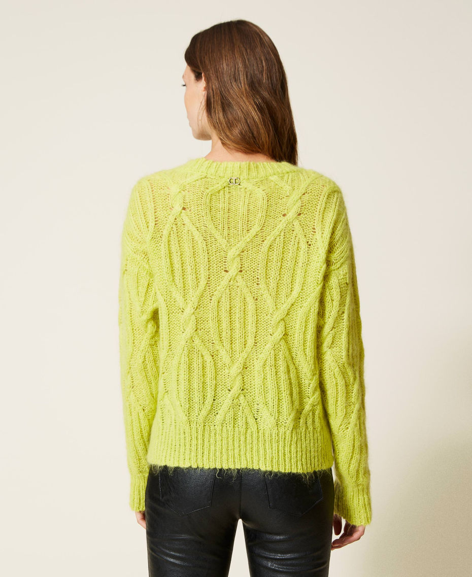Mohair blend cable knit jumper "Kiwi Colada" Green Woman 222TT3340-04